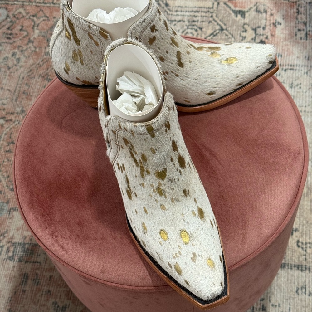 Ariat White and Gold Ankle Booties with Side Zipper